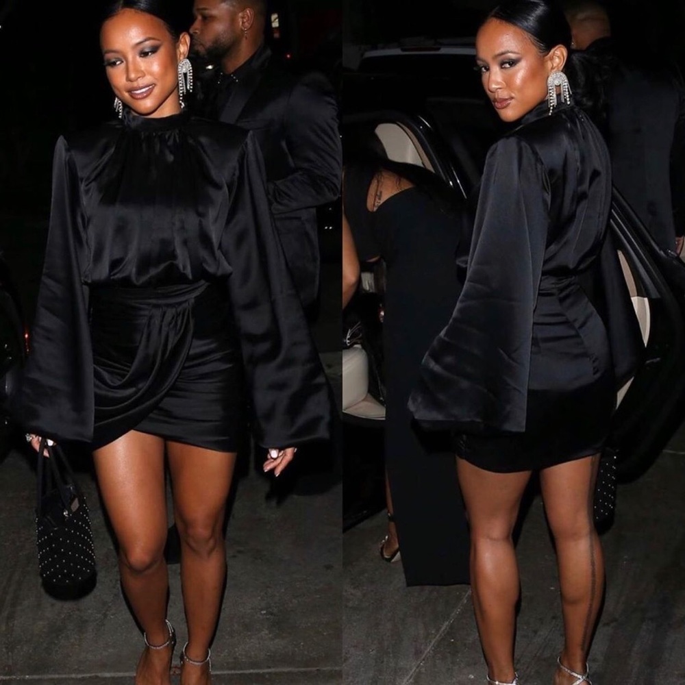 HOUSE OF CB 'Khristen' Black Satin Blouson Dress - Picture 6 of 10